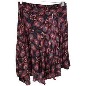 Karen Millen Silk Midi Skirt Womens 4 Boho Floral Ruffle